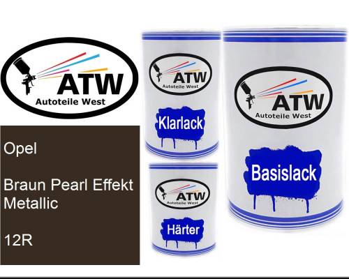 Opel, Braun Pearl Effekt Metallic, 12R: 500ml Lackdose + 500ml Klarlack + 250ml Härter - Set, von ATW Autoteile West.